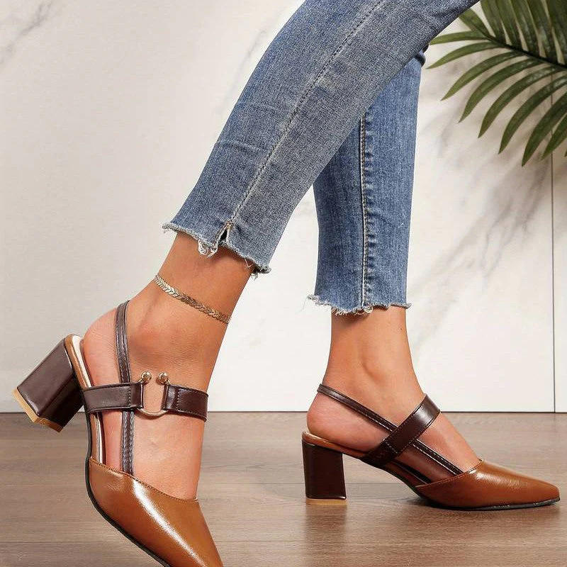 Damskie sandały na słupku z paskiem typu slingback, ortopedyczne i wygodne - Image 4