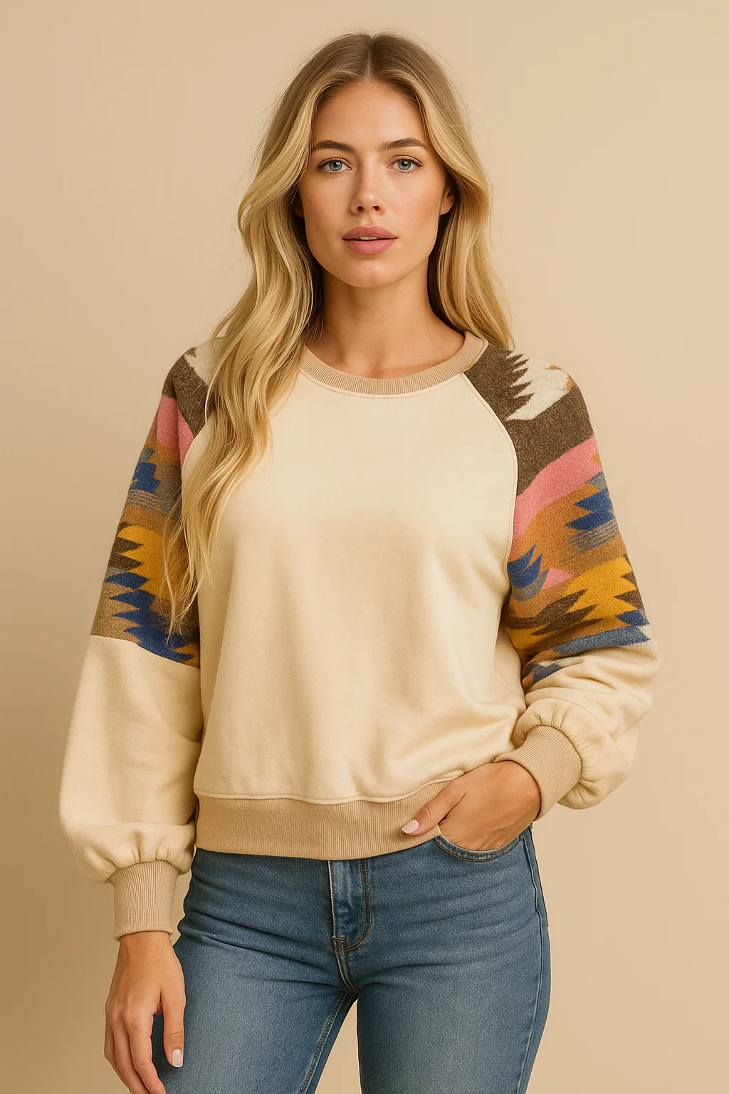 Daphne | Damski kolorowy sweter z rękawami w aztecki wzór, modny casual - Image 6