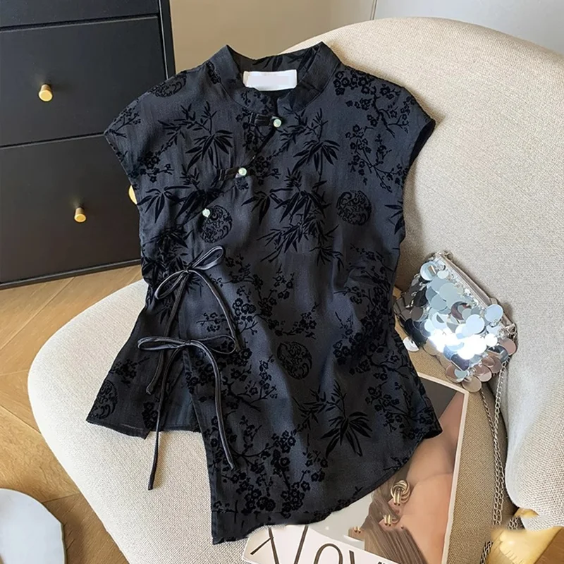 Darla | bluzka damska cheongsam bez rękawów z kołnierzykiem mandaryńskim - Image 3