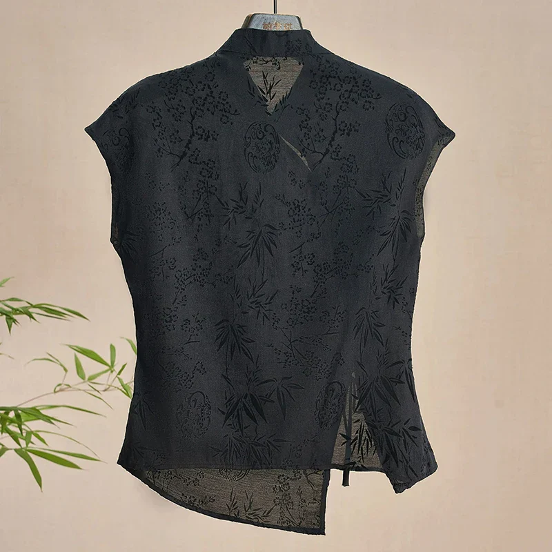 Darla | bluzka damska cheongsam bez rękawów z kołnierzykiem mandaryńskim - Image 4