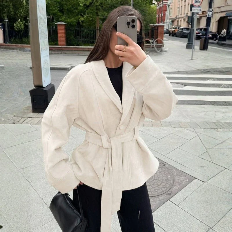 Dominika | Kurtka damska z długim rękawem i paskiem w talii, przejściowa, taliowana - Image 4