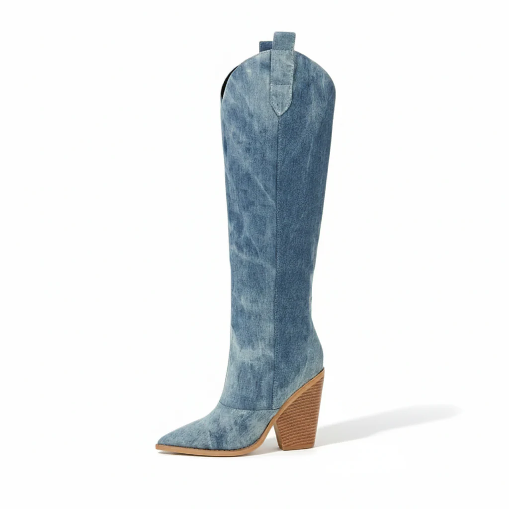 Donna | Kowbojki damskie z denimu styl western na obcasie casual - Image 3