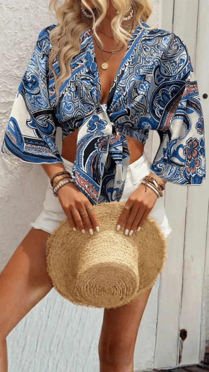 Doreen | Damska bluzka boho z wiązaniem z przodu - Image 5