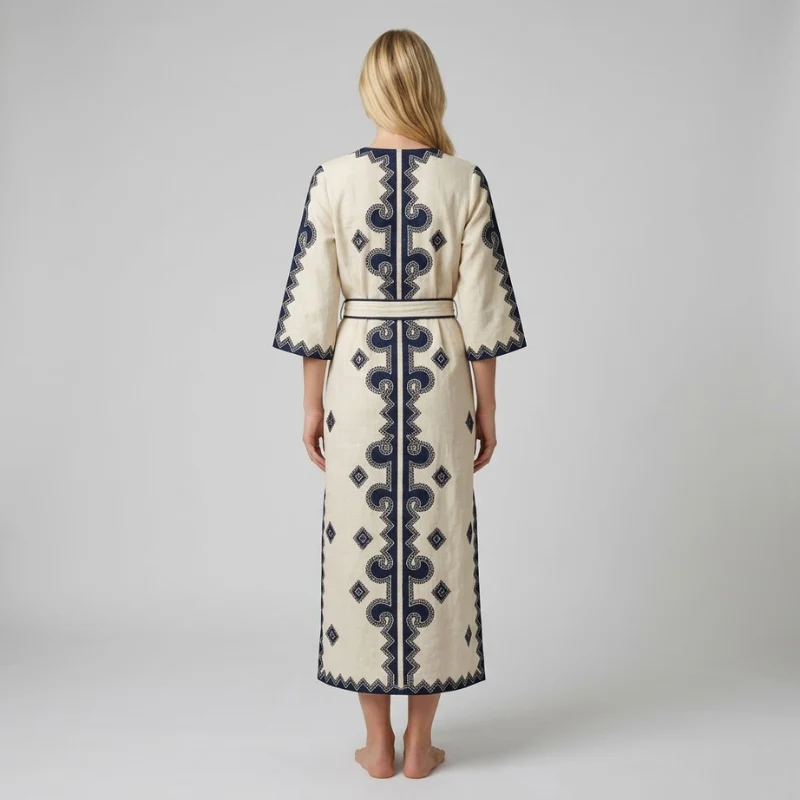 Ealdgyth | sukienka kaftan damska luźna z paskiem, lekka letnia o swobodnym kroju - Image 3