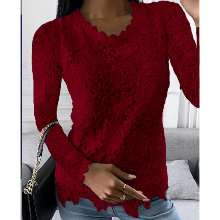 Elizabeth – elegancka bluzka damska z koronką i długimi rękawami - Image 3
