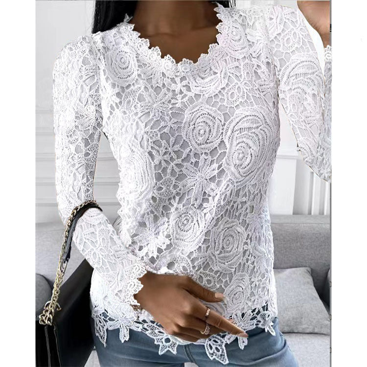 Elizabeth – elegancka bluzka damska z koronką i długimi rękawami - Image 5