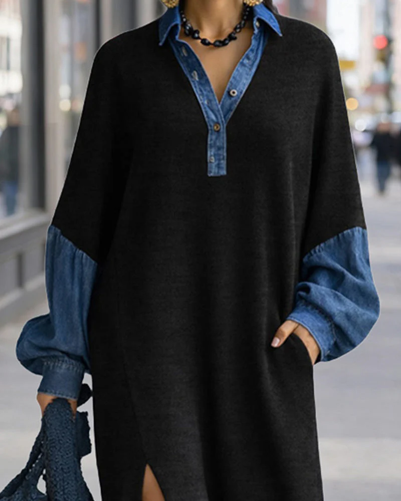 Fancy | Stylowa damska sukienka maxi z denimu w patchworku - Image 3
