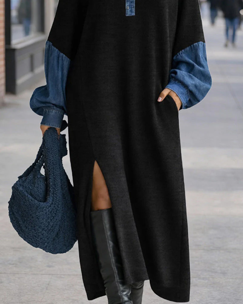Fancy | Stylowa damska sukienka maxi z denimu w patchworku - Image 4