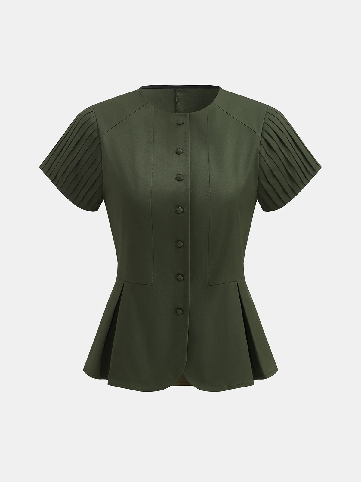 Faye | Komplet z topem peplum z plisowanymi rękawami i szortami - Image 2
