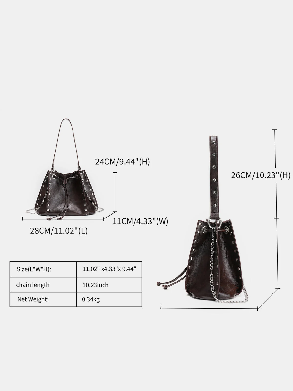 Felicity | Torebka typu bucket z łańcuszkiem i metalowymi ćwiekami - Image 3