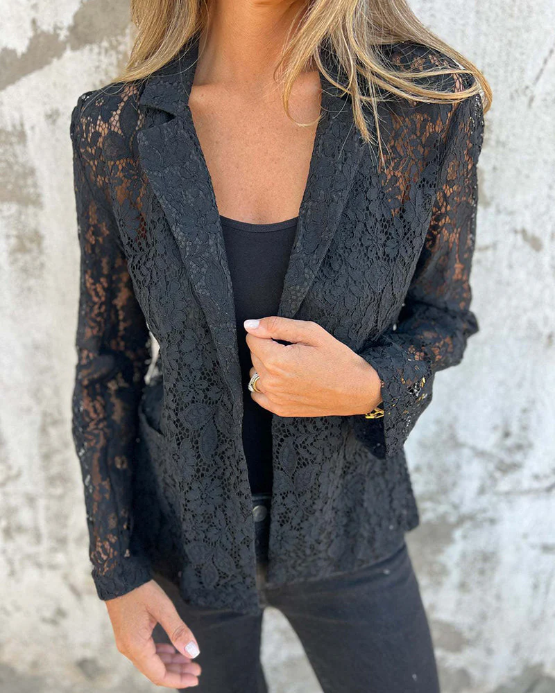 Fiona | Modny damski żakiet z koronką i kołnierzem typu lapel - Image 3