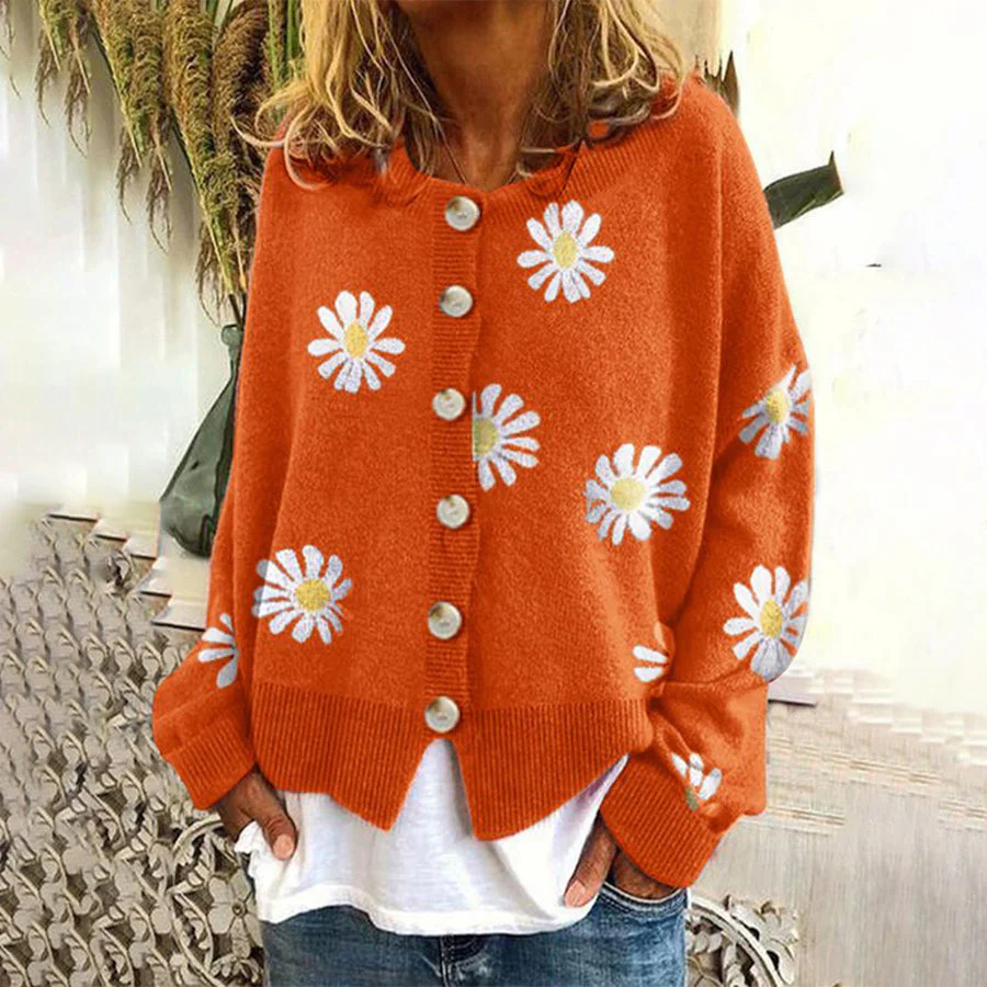 Gemma | Kardigan damski oversize z motywem kwiatowym, modny dzianinowy - Image 3