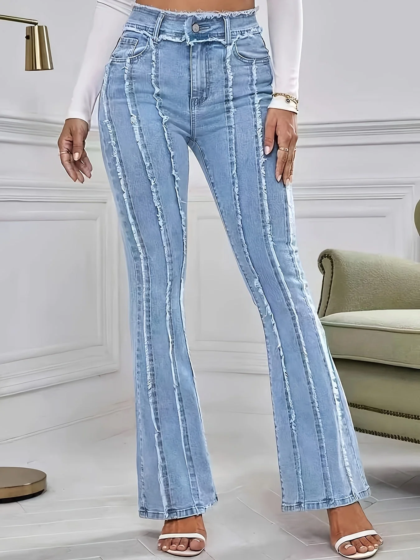 Gertrude – damskie dżinsy w stylu bohemy z pionowymi szwami - Image 3