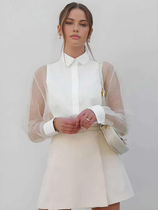 Glenda | Elegancka bluzka damska z ozdobnymi rękawami o luźnym, stylowym kroju - Image 2