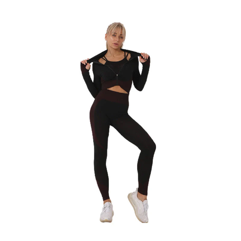 Gussie | Bezszwowy komplet treningowy do jogi i fitnessu legginsy, crop top i bluza - Image 12