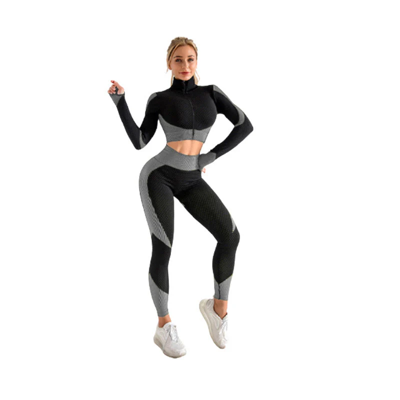 Gussie | Bezszwowy komplet treningowy do jogi i fitnessu legginsy, crop top i bluza - Image 2