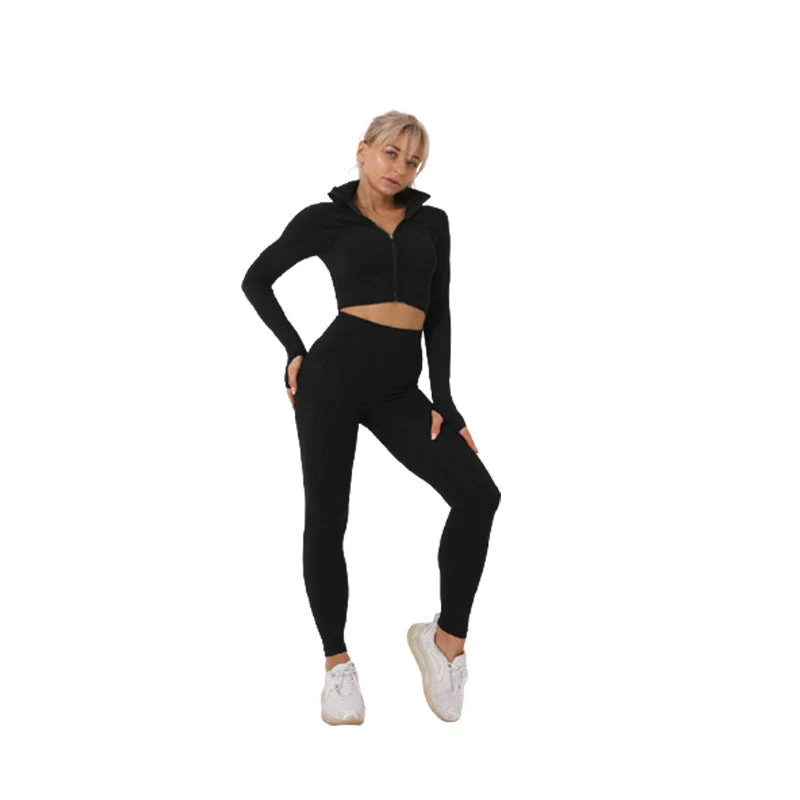 Gussie | Bezszwowy komplet treningowy do jogi i fitnessu legginsy, crop top i bluza - Image 3
