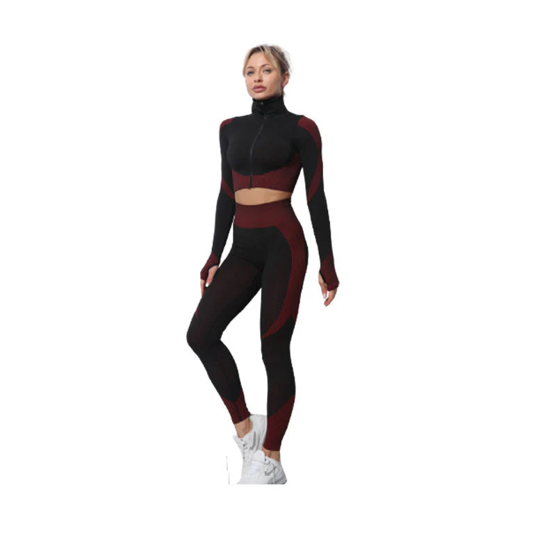 Gussie | Bezszwowy komplet treningowy do jogi i fitnessu legginsy, crop top i bluza - Image 4
