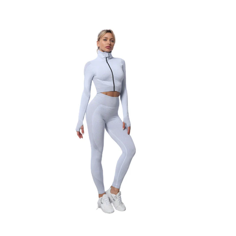 Gussie | Bezszwowy komplet treningowy do jogi i fitnessu legginsy, crop top i bluza - Image 8