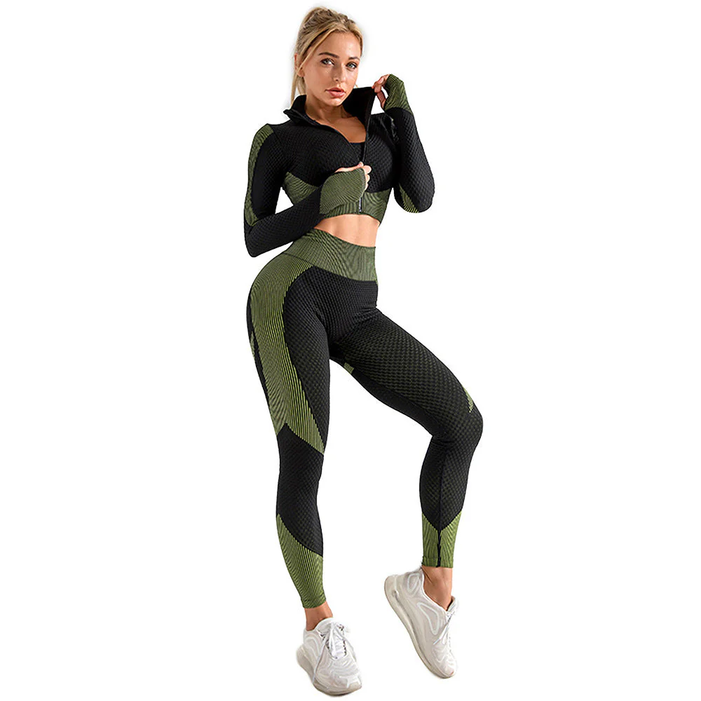 Gussie | Bezszwowy komplet treningowy do jogi i fitnessu legginsy, crop top i bluza - Image 9