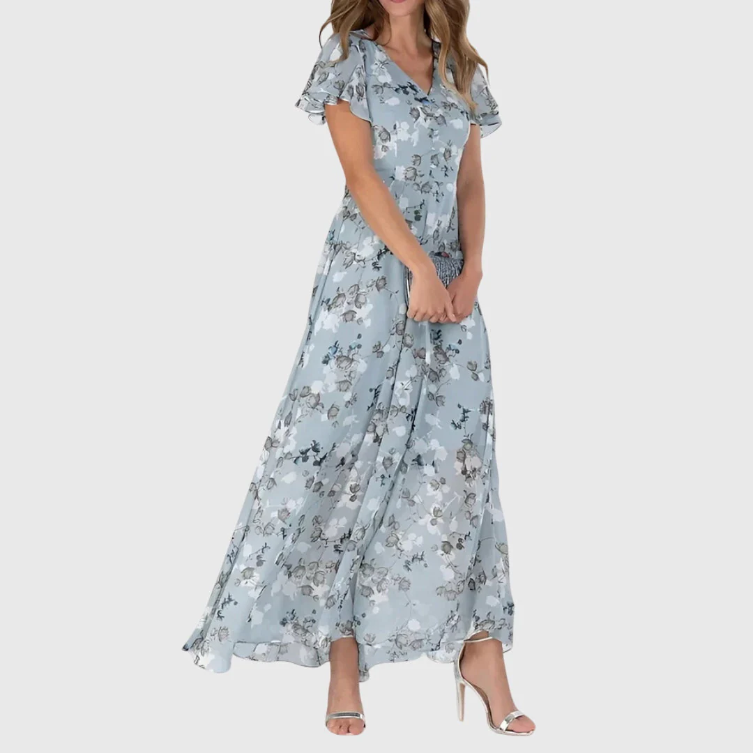 Gwen | Sukienka maxi damska w kwiatowy wzór z dekoltem - Image 2