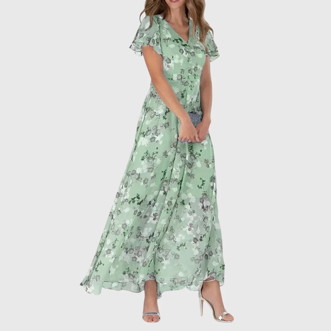 Gwen | Sukienka maxi damska w kwiatowy wzór z dekoltem - Image 3