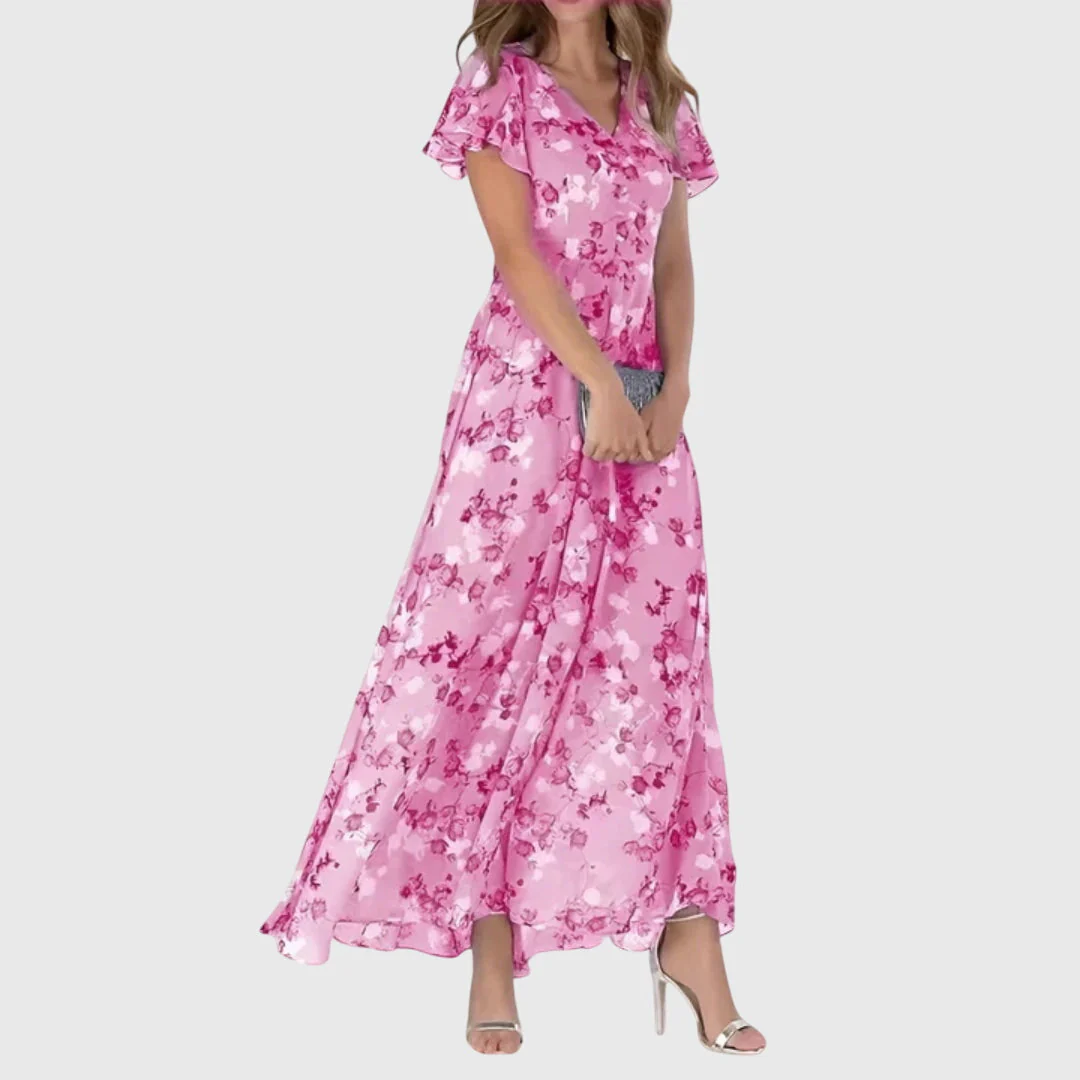 Gwen | Sukienka maxi damska w kwiatowy wzór z dekoltem - Image 4