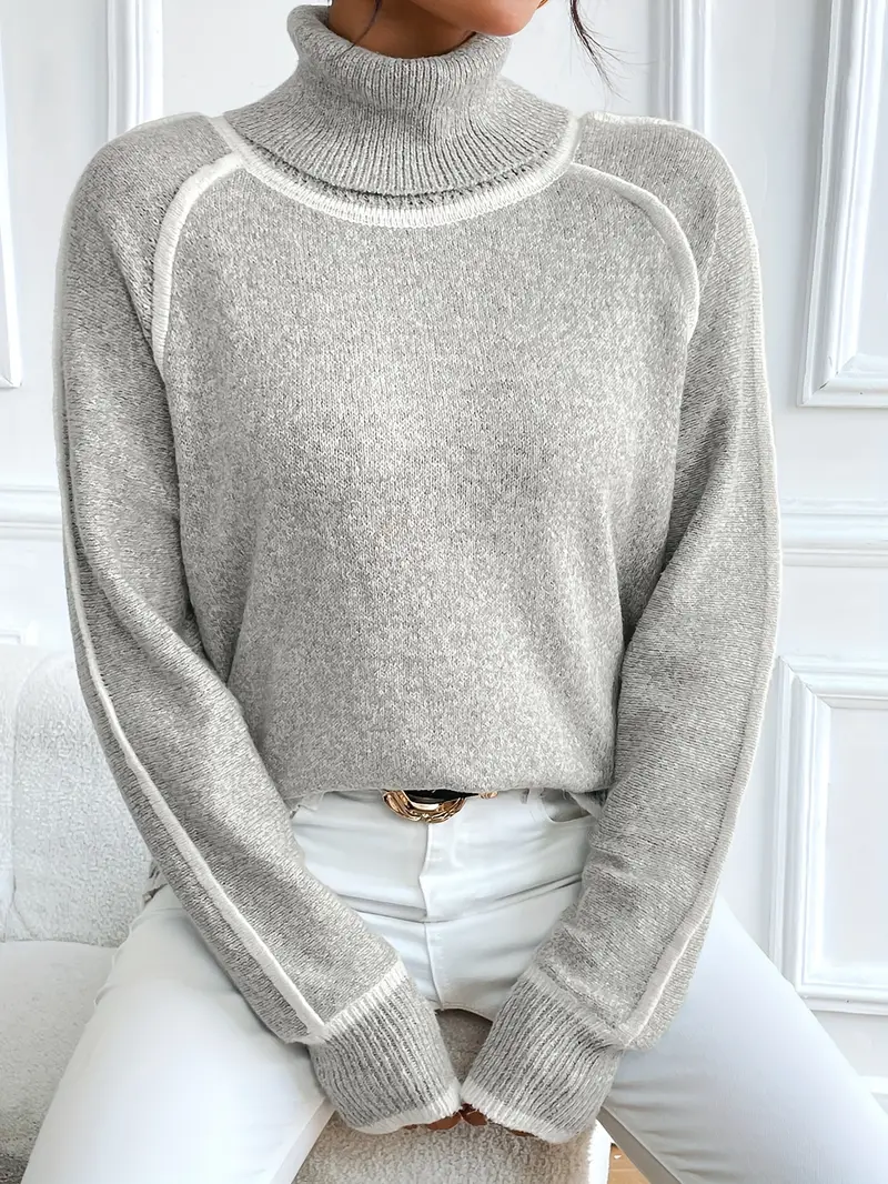 Gwendoline | Damski elegancki dzianinowy sweter z golfem - Image 2