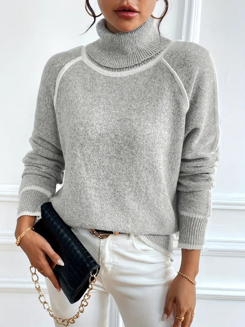 Gwendoline | Damski elegancki dzianinowy sweter z golfem - Image 4