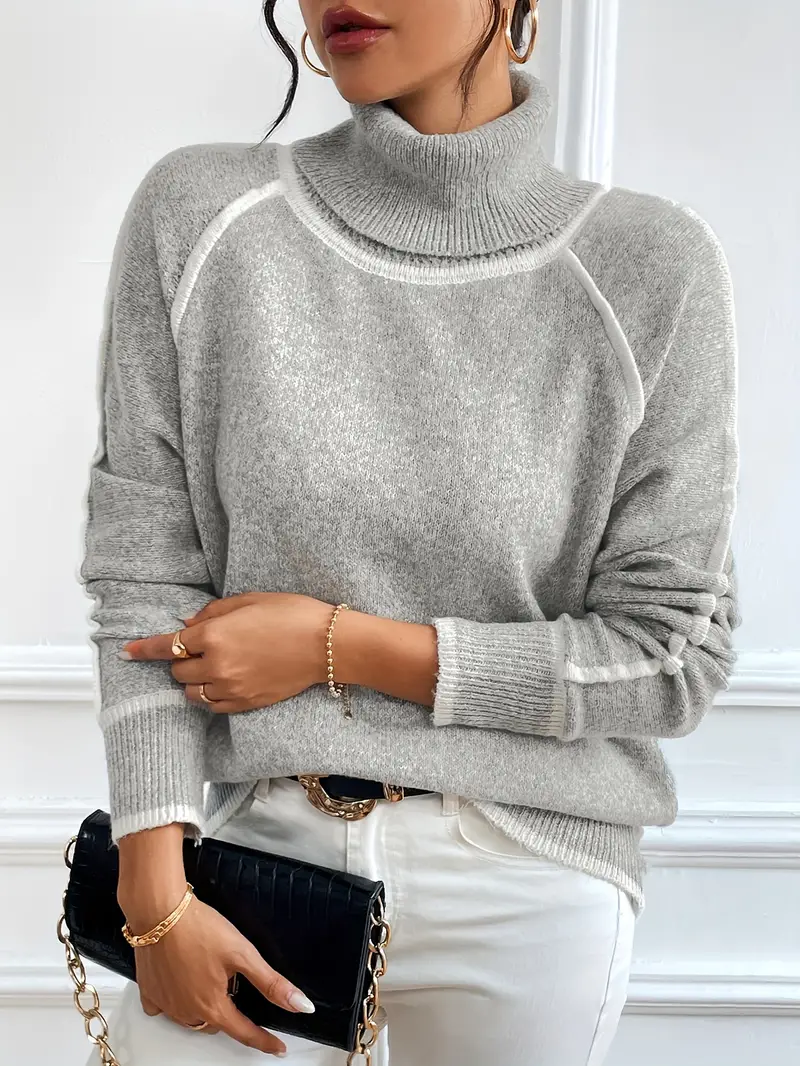 Gwendoline | Damski elegancki dzianinowy sweter z golfem - Image 5