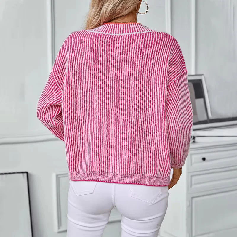 Haisley | Sweter damski w paski z długim rękawem i dekoltem w serek, dzianinowy casual - Image 6