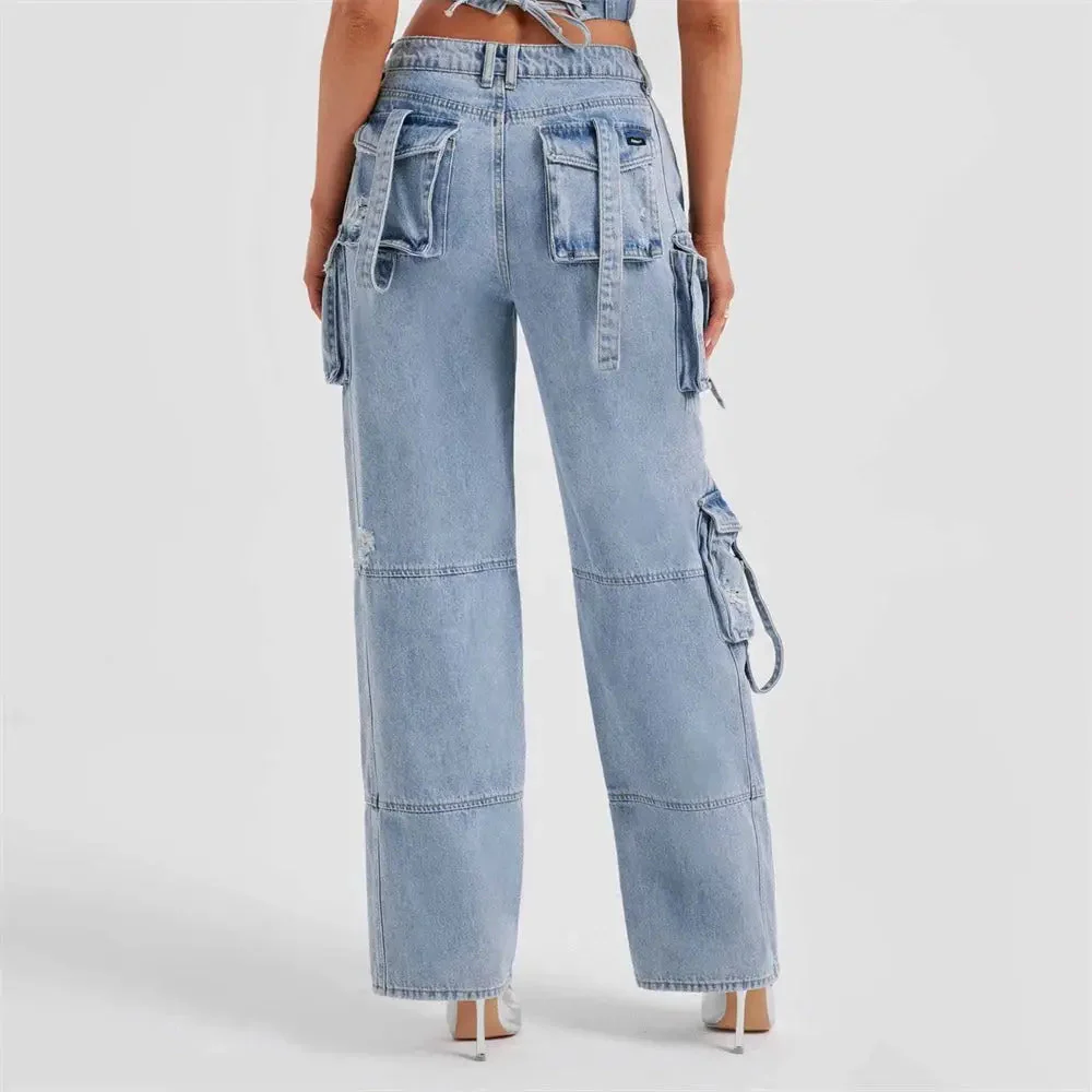 Hannah | Jeansy damskie cargo z szeroką nogawką i wysokim stanem, streetwear - Image 2