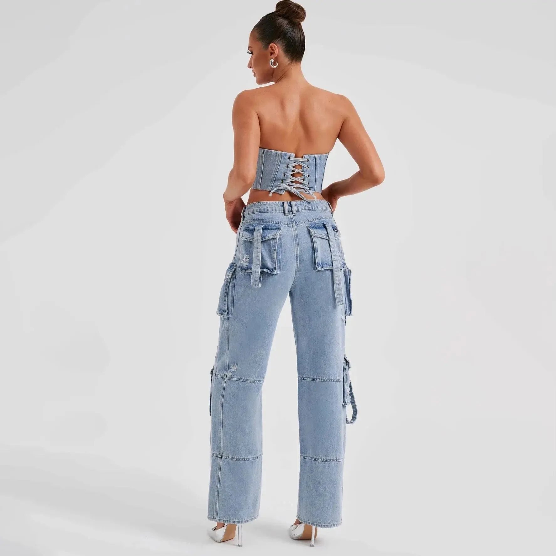 Hannah | Jeansy damskie cargo z szeroką nogawką i wysokim stanem, streetwear - Image 3