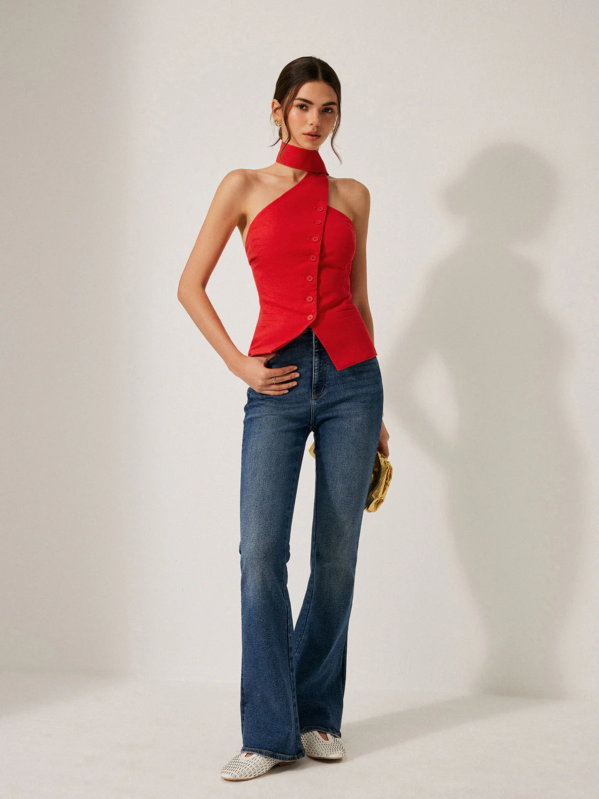 Harmony | Damski top halter z bawełny i lnu z ozdobnymi kieszeniami - Image 7