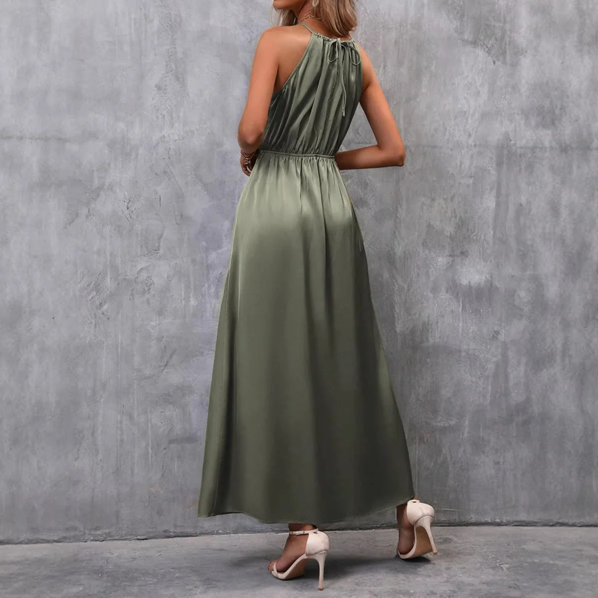 Heather | damska sukienka maxi z eleganckim rozcięciem i wiązanym topem - Image 3