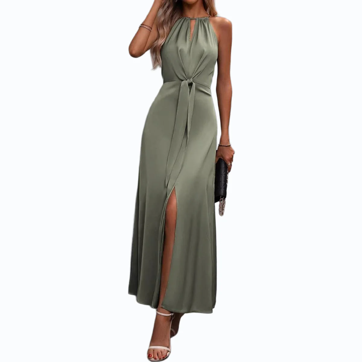 Heather | damska sukienka maxi z eleganckim rozcięciem i wiązanym topem - Image 4