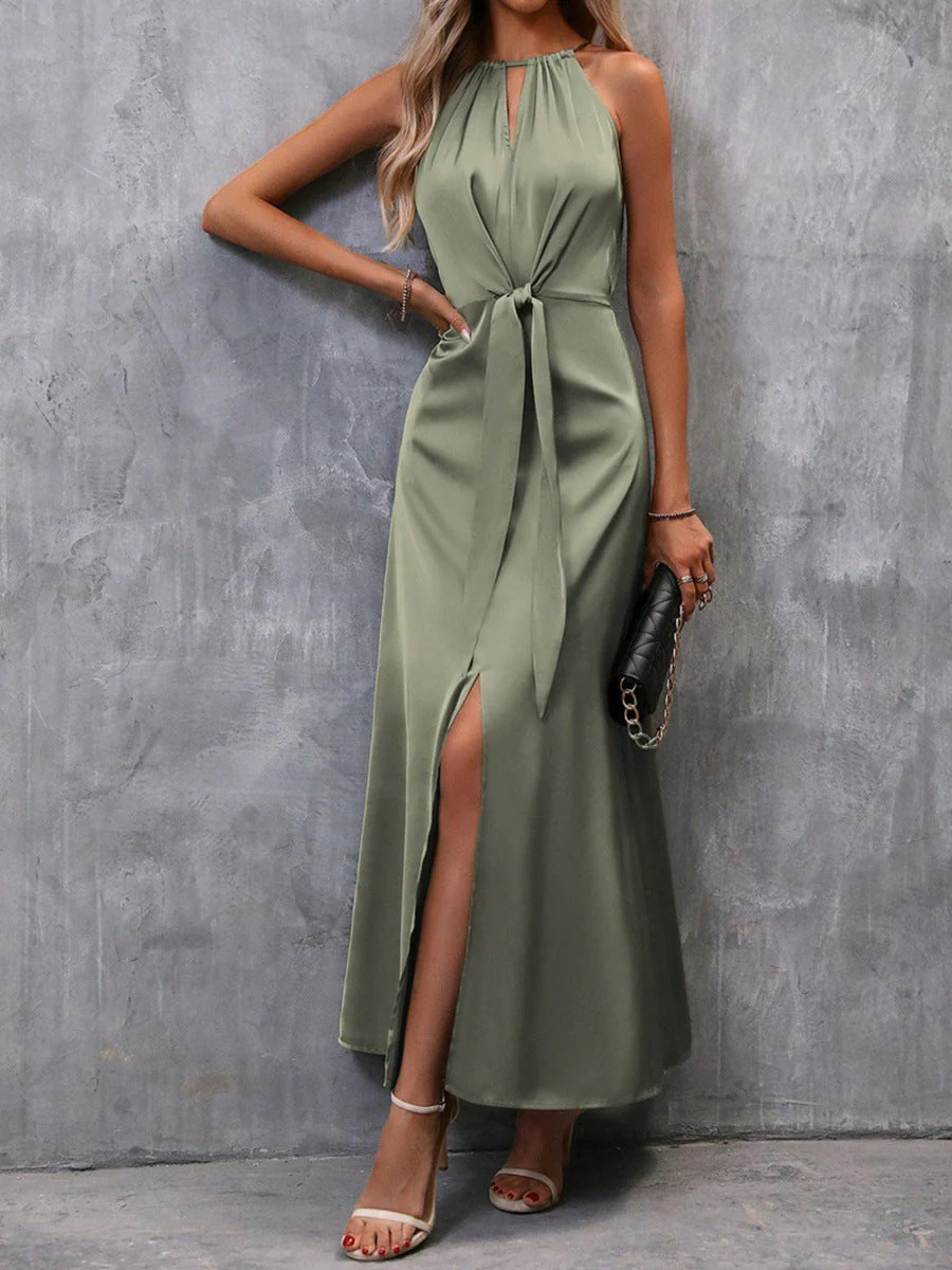 Heather | damska sukienka maxi z eleganckim rozcięciem i wiązanym topem - Image 5