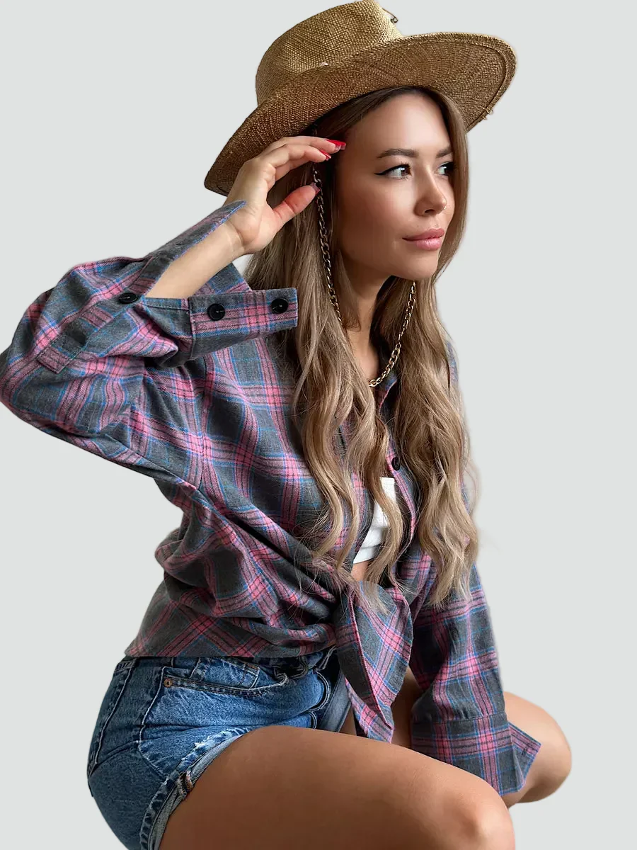 Helen | koszula damska flanelowa oversize w kratę na jesień - Image 5