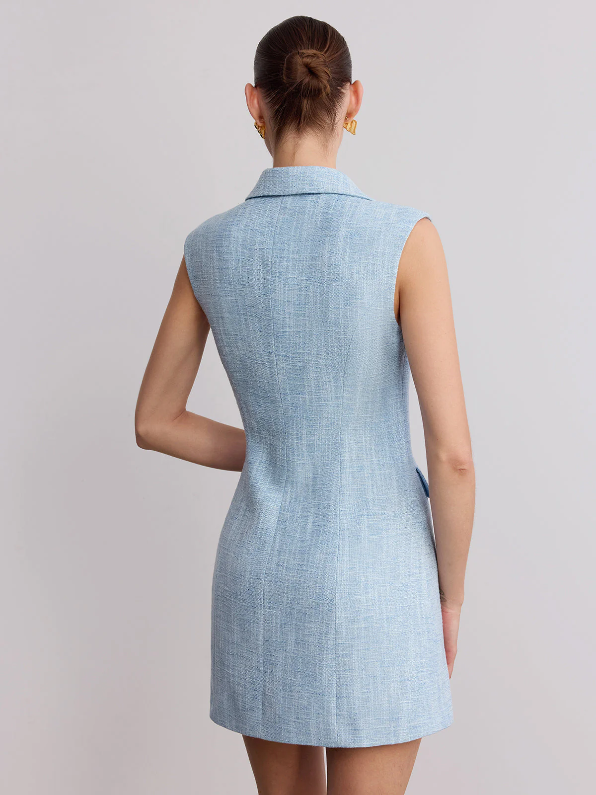 Helen | Sukienka mini z tweedu bez rękawów z kołnierzykiem, elegancki fason - Image 6