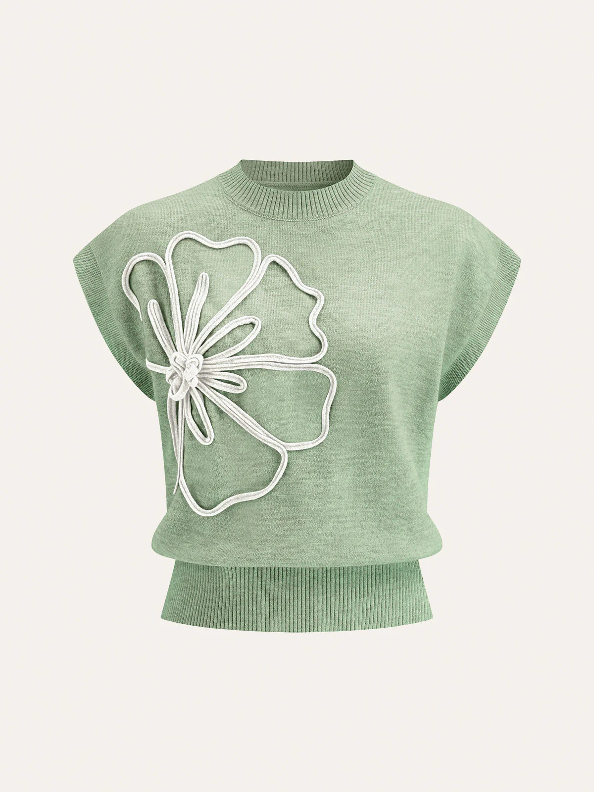 Iona | Damski dzianinowy top z aplikacjami kwiatowymi i krótkimi rękawami typu cap sleeve - Image 10