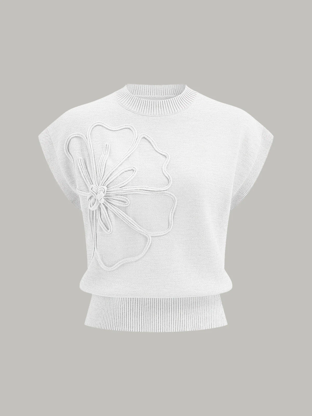 Iona | Damski dzianinowy top z aplikacjami kwiatowymi i krótkimi rękawami typu cap sleeve - Image 11