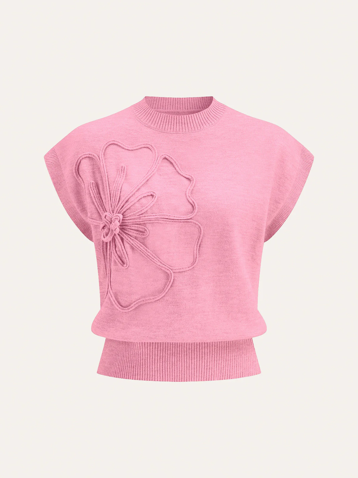 Iona | Damski dzianinowy top z aplikacjami kwiatowymi i krótkimi rękawami typu cap sleeve - Image 12