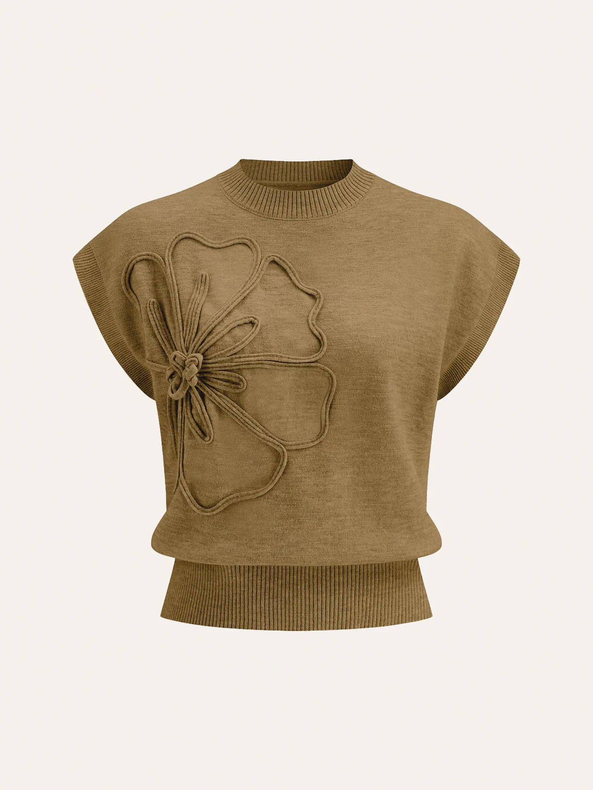 Iona | Damski dzianinowy top z aplikacjami kwiatowymi i krótkimi rękawami typu cap sleeve - Image 13