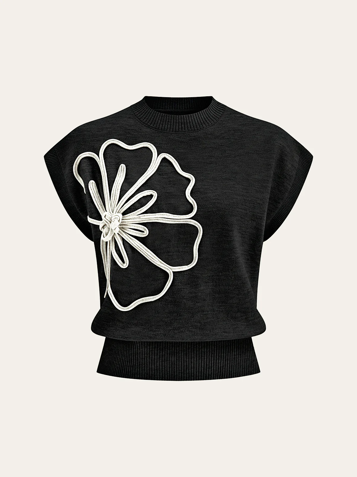 Iona | Damski dzianinowy top z aplikacjami kwiatowymi i krótkimi rękawami typu cap sleeve - Image 5