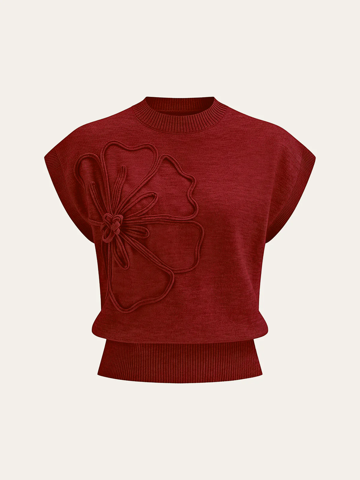 Iona | Damski dzianinowy top z aplikacjami kwiatowymi i krótkimi rękawami typu cap sleeve - Image 6