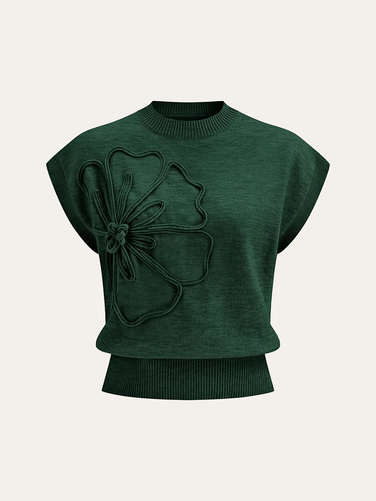 Iona | Damski dzianinowy top z aplikacjami kwiatowymi i krótkimi rękawami typu cap sleeve - Image 7