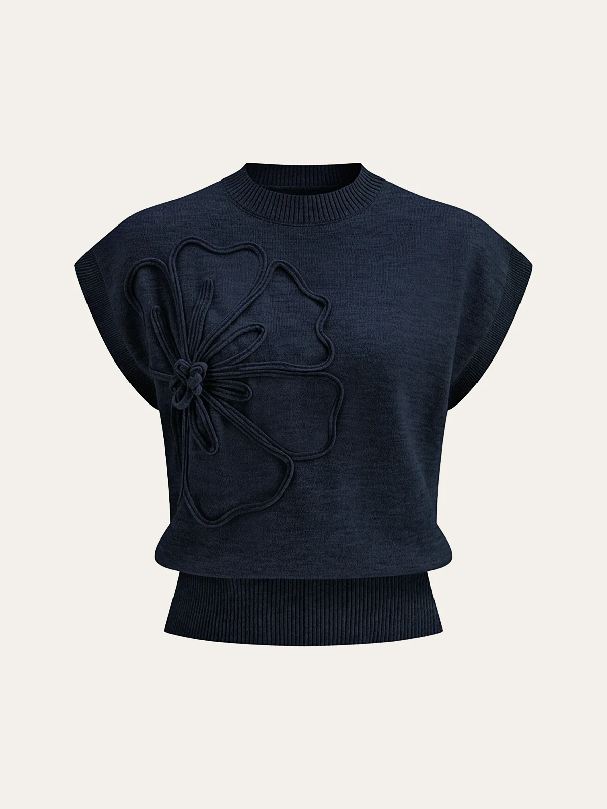 Iona | Damski dzianinowy top z aplikacjami kwiatowymi i krótkimi rękawami typu cap sleeve - Image 8
