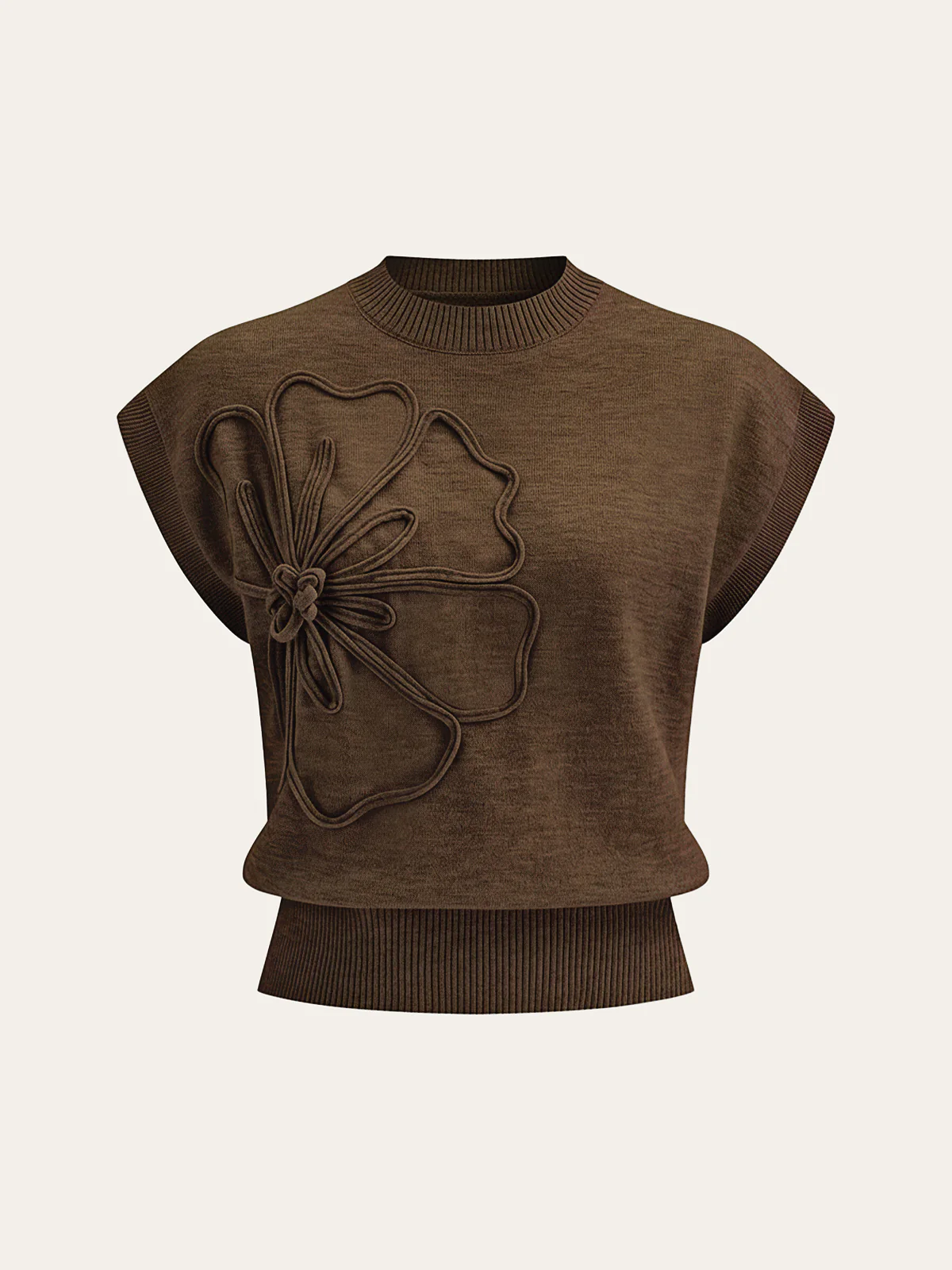 Iona | Damski dzianinowy top z aplikacjami kwiatowymi i krótkimi rękawami typu cap sleeve - Image 9