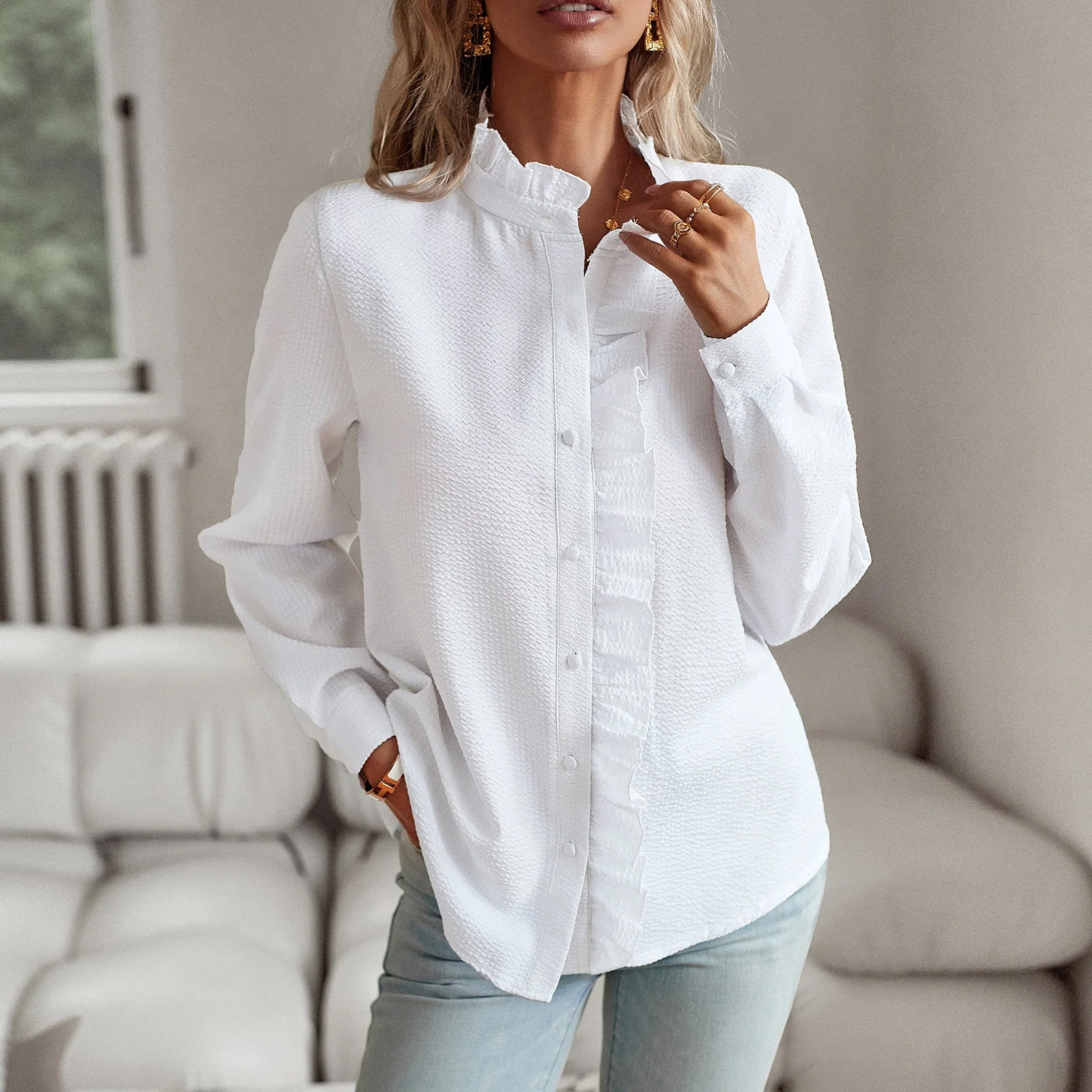 Irene | Damska elegancka bluzka z cienkiej tkaniny z falbanami, stylowa lekka - Image 11