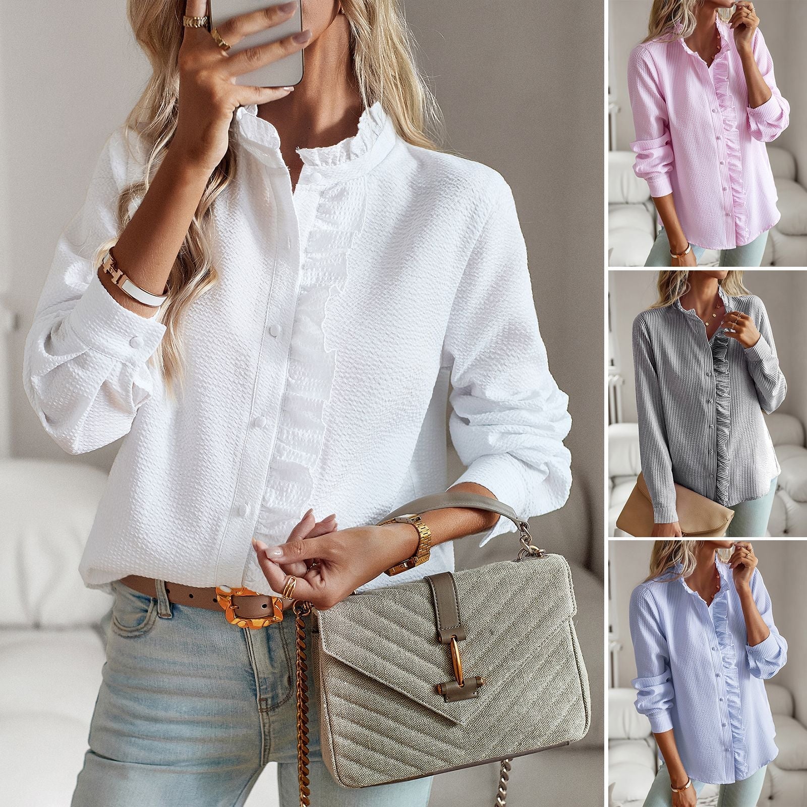 Irene | Damska elegancka bluzka z cienkiej tkaniny z falbanami, stylowa lekka - Image 22
